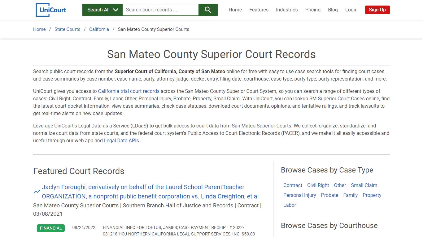 San Mateo County Superior Court Records | California | UniCourt